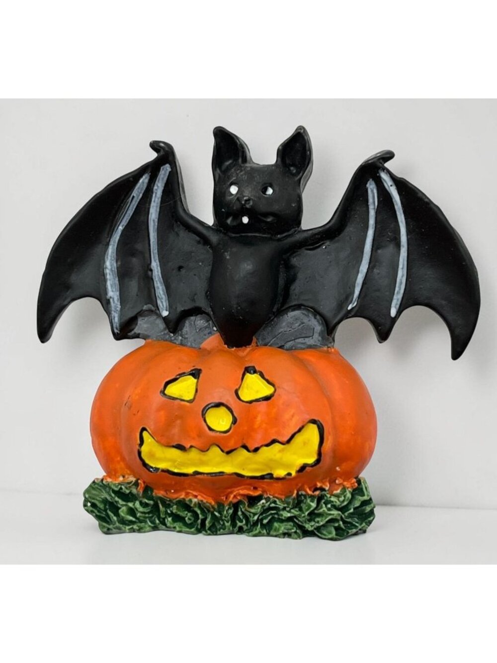 Halloween Fridge Magnet Bat on Pumpkin Jack O Lantern Spooky Decor Vintage
